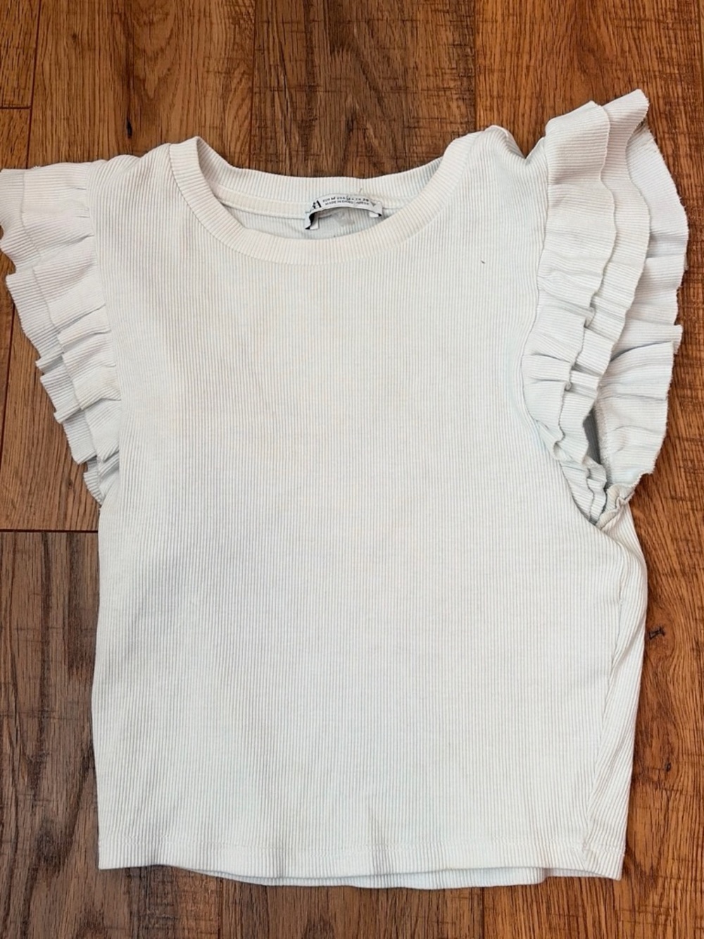Zara Cream Ruffled Ribbed Tank Top